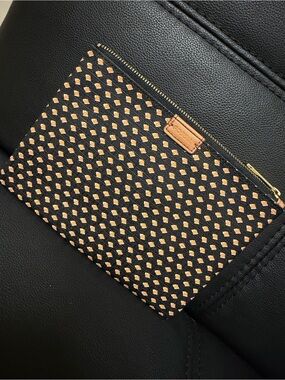 Fossil Cream Pouch with Black Geometric Dots